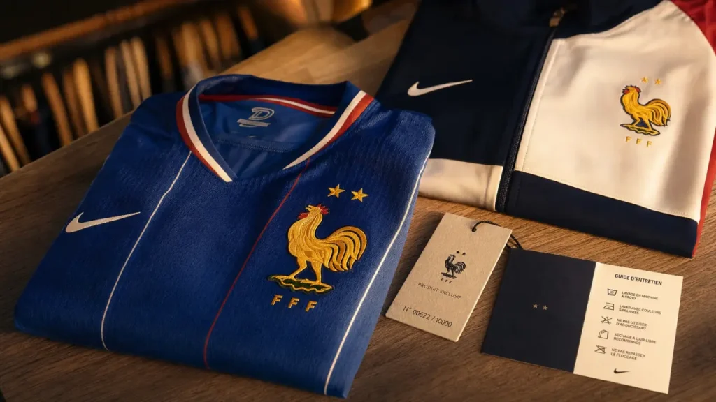 Boutique équipe de france : maillot officiel Bleu avec deux étoiles, coq et flocage