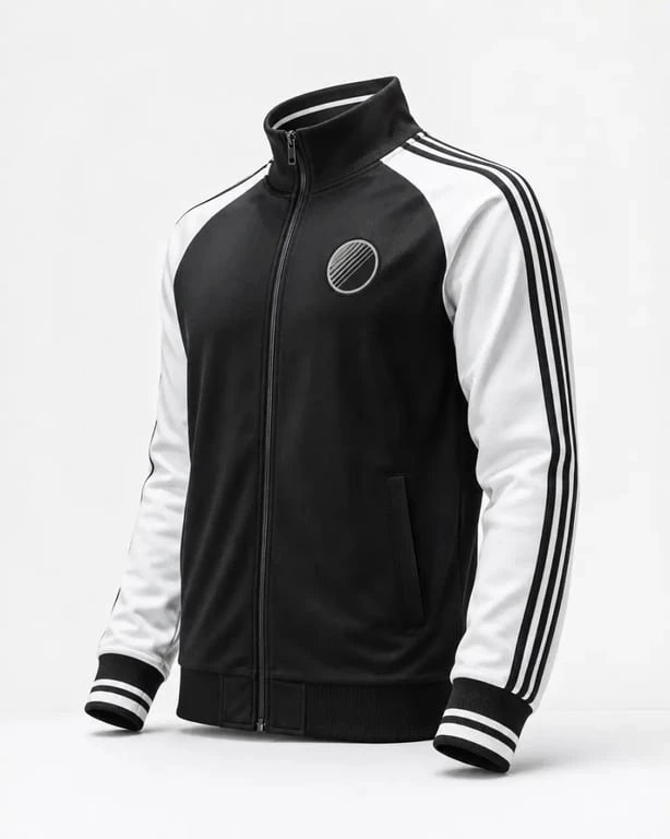 Veste allemagne de football en vue éditoriale avec détails noirs et blancs
