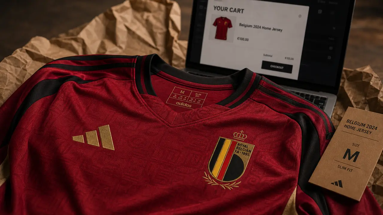 Maillot Belgique 2024 domicile rouge, noir et or