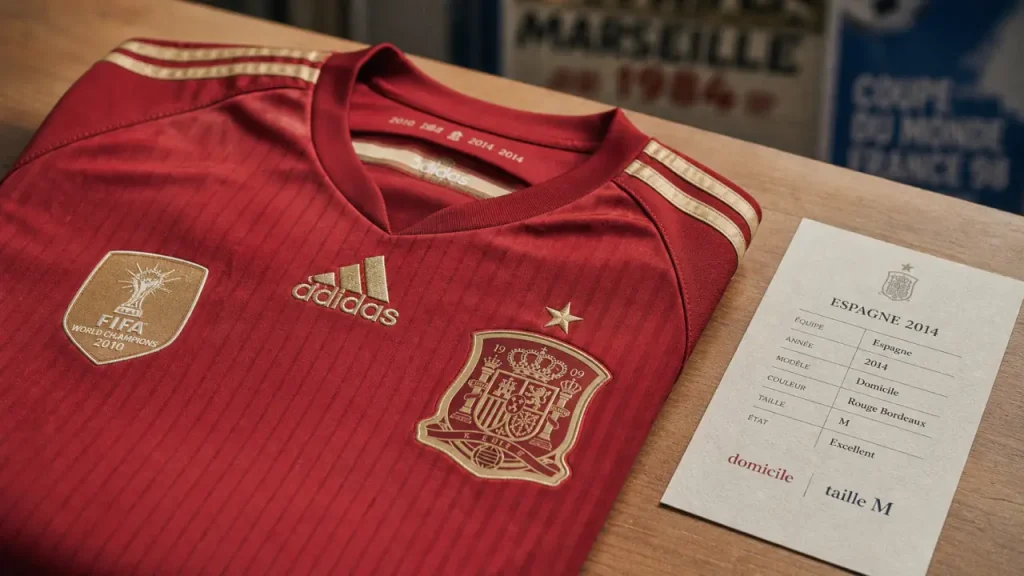 Maillot espagne 2014 rouge domicile, Adidas et écusson visibles