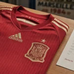 Maillot espagne 2014 rouge domicile, Adidas et écusson visibles