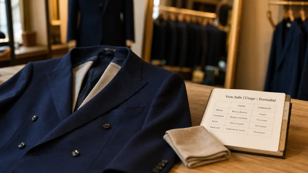 Veste italie : blazer italien bleu marine, repères vintage en laine