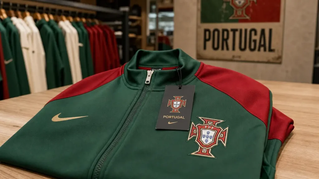 Veste portugal technique 1/4 zip officielle, tissu vert et rouge en boutique