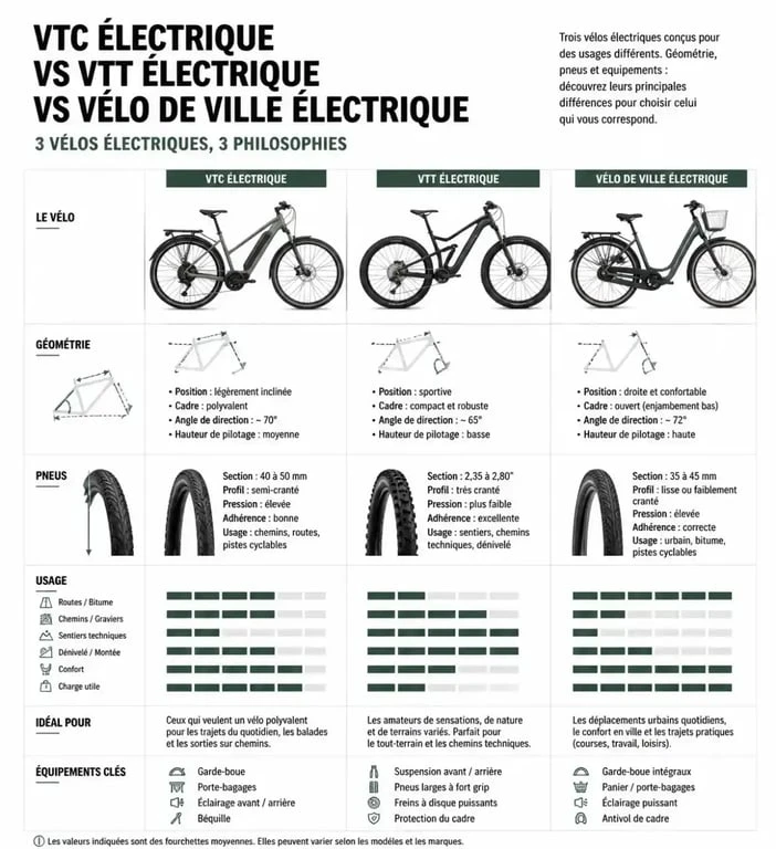 Comparatif VTC électrique, VTT et vélo de ville pour choisir son vélo électrique