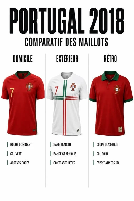 Maillot Portugal 2018 comparatif domicile, extérieur et rétro