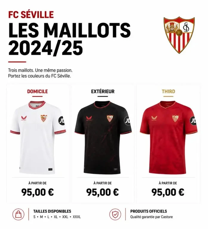 Infographie comparative des prix et modèles de maillot seville officiels