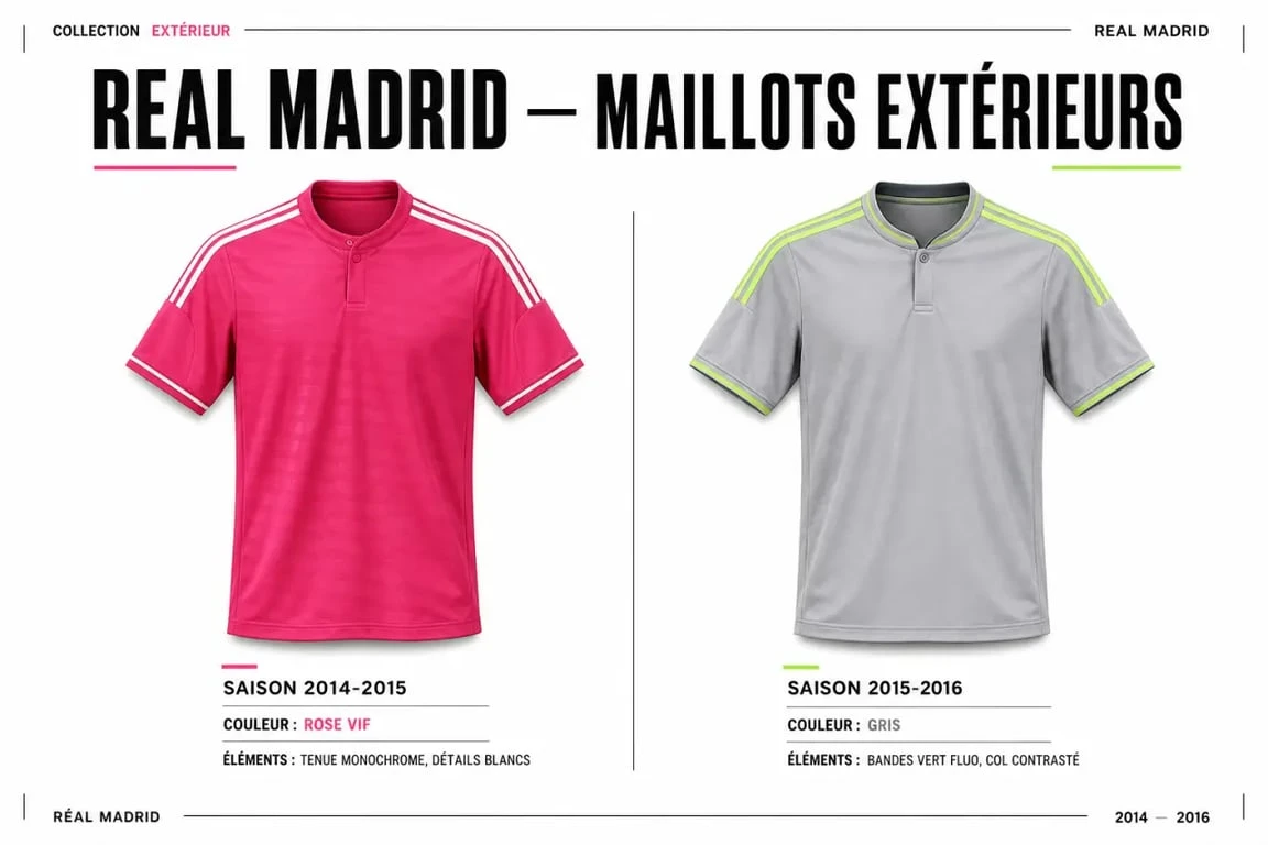 Comparatif du maillot real madrid 2015 entre les versions 2014-2015 rose et 2015-2016 grise