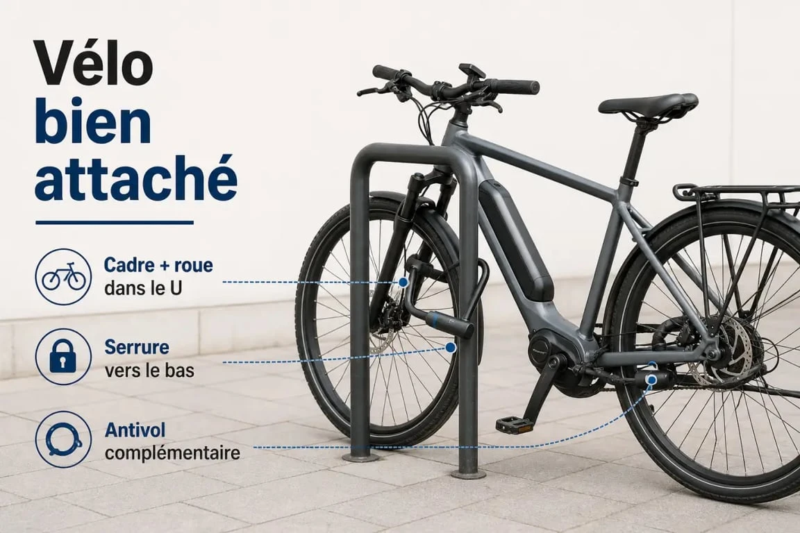 Bon usage d’un antivol vélo électrique sur un point fixe