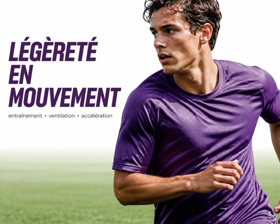 Maillot de foot violet porté à l’entraînement par un joueur, mise en avant de la matière et du confort