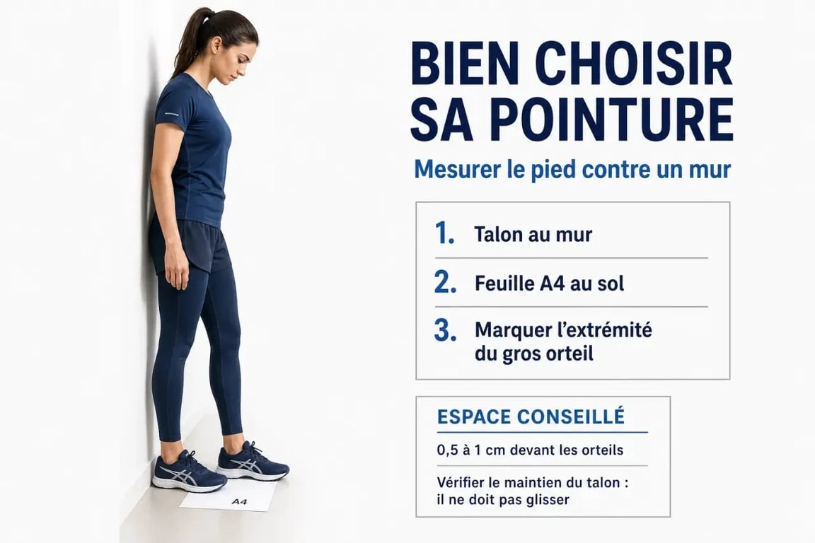 Chaussures course à pied femme : visuel pour mesurer son pied et vérifier la pointure avant l’achat
