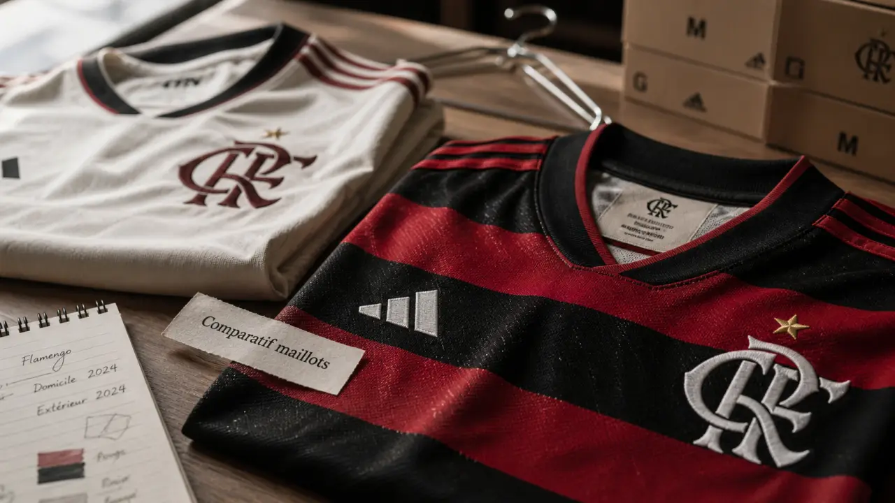 Flamengo maillot domicile rouge et noir, comparaison domicile extérieur rétro