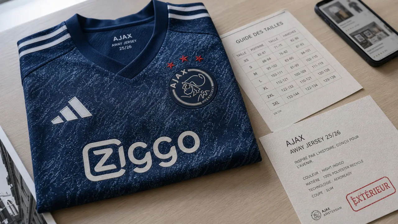 Maillot ajax exterieur Ajax plié, guide des tailles et fiche produit