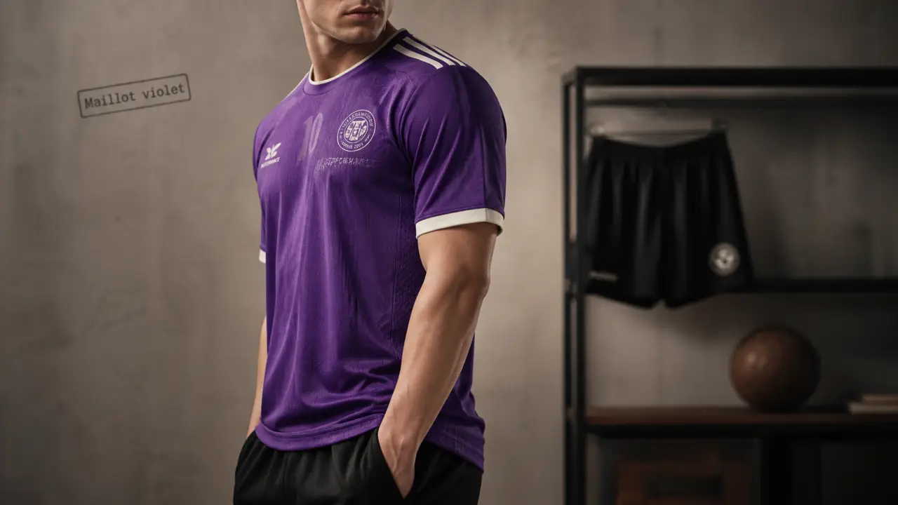Maillot de foot violet en studio, manches courtes, tissu respirant