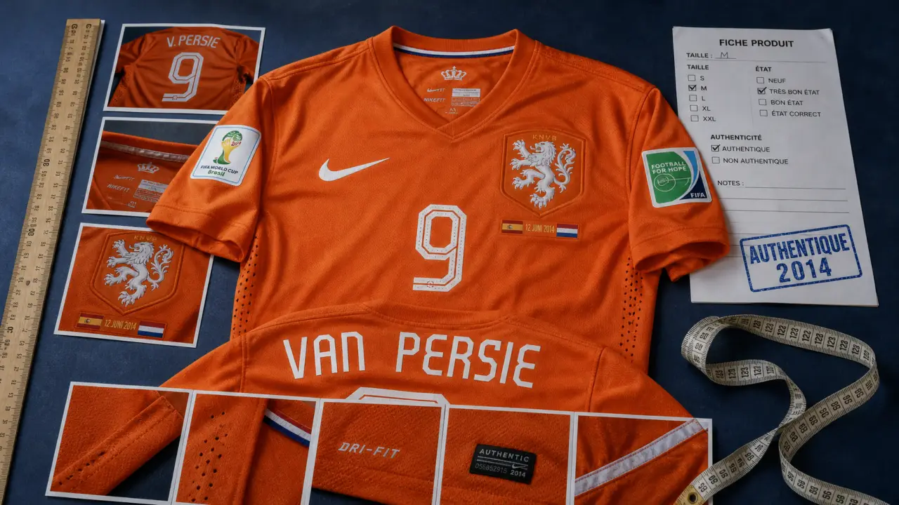Maillot pays bas 2014 orange avec flocage VAN PERSIE et vérifications avant achat