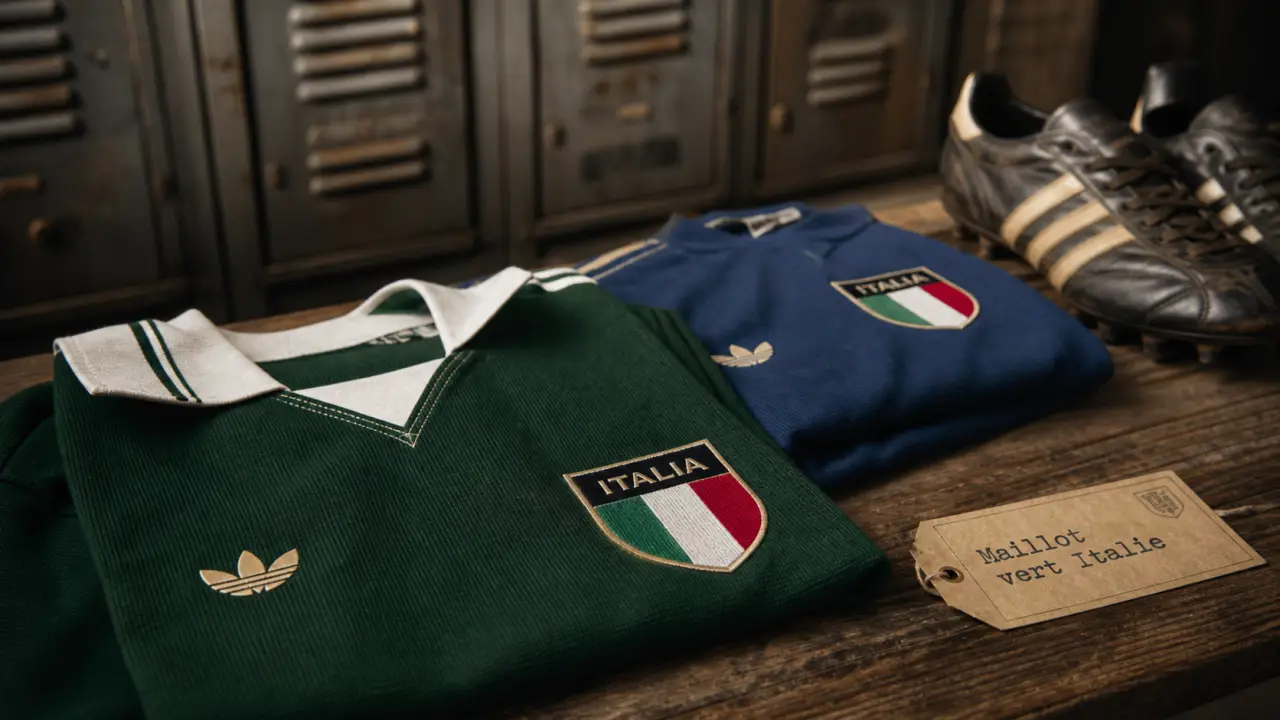 Maillot vert Italie dans un vestiaire sportif, vue rapprochée.
