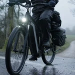 Velo tout chemin electrique sur voie verte, phares allumés