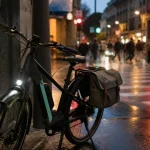 Vélos électriques ville : vélo urbain noir et vert menthe près d’un passage piéton