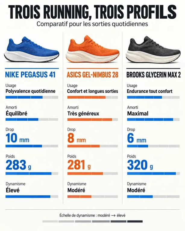 Comparatif chaussure running meilleur modèle selon l’usage, l’amorti, le drop et le poids