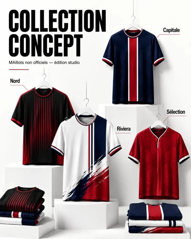 Maillot de foot concept non officiel en studio avec plusieurs designs originaux de clubs et sélections