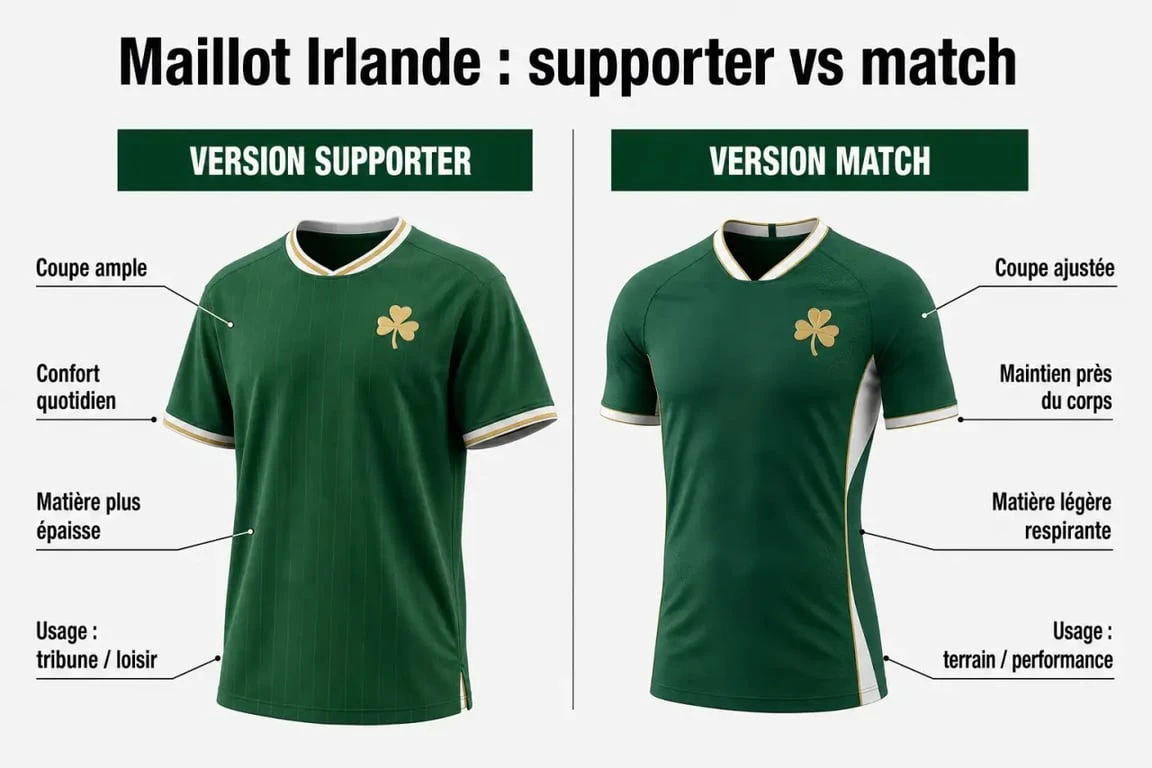 Comparatif maillot irlande foot version supporter et version match