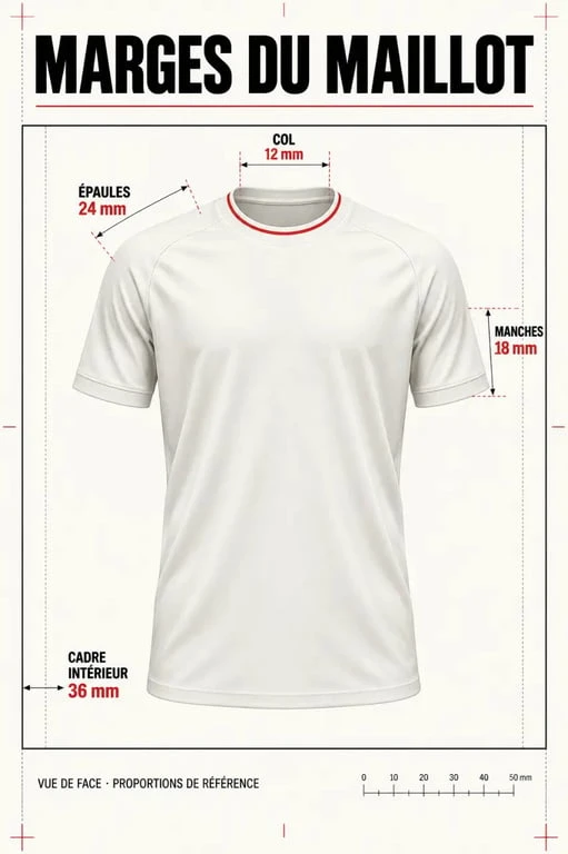 Cadre maillot de foot avec marges intérieures autour des épaules et du col