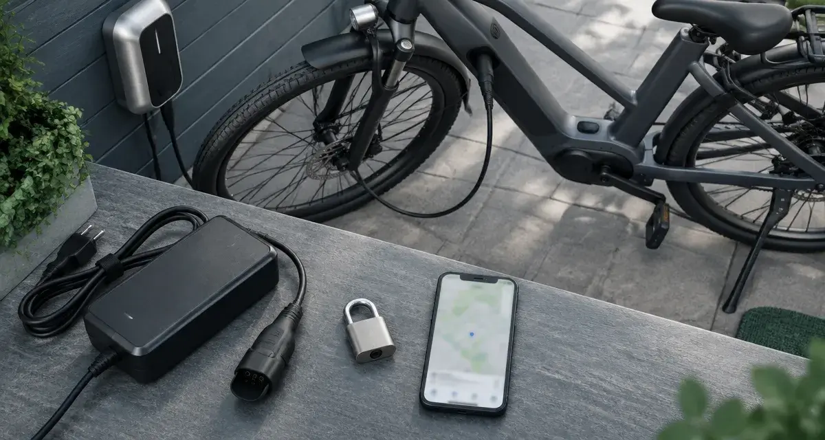 Borne recharge vélo électrique avec câble et chargeur
