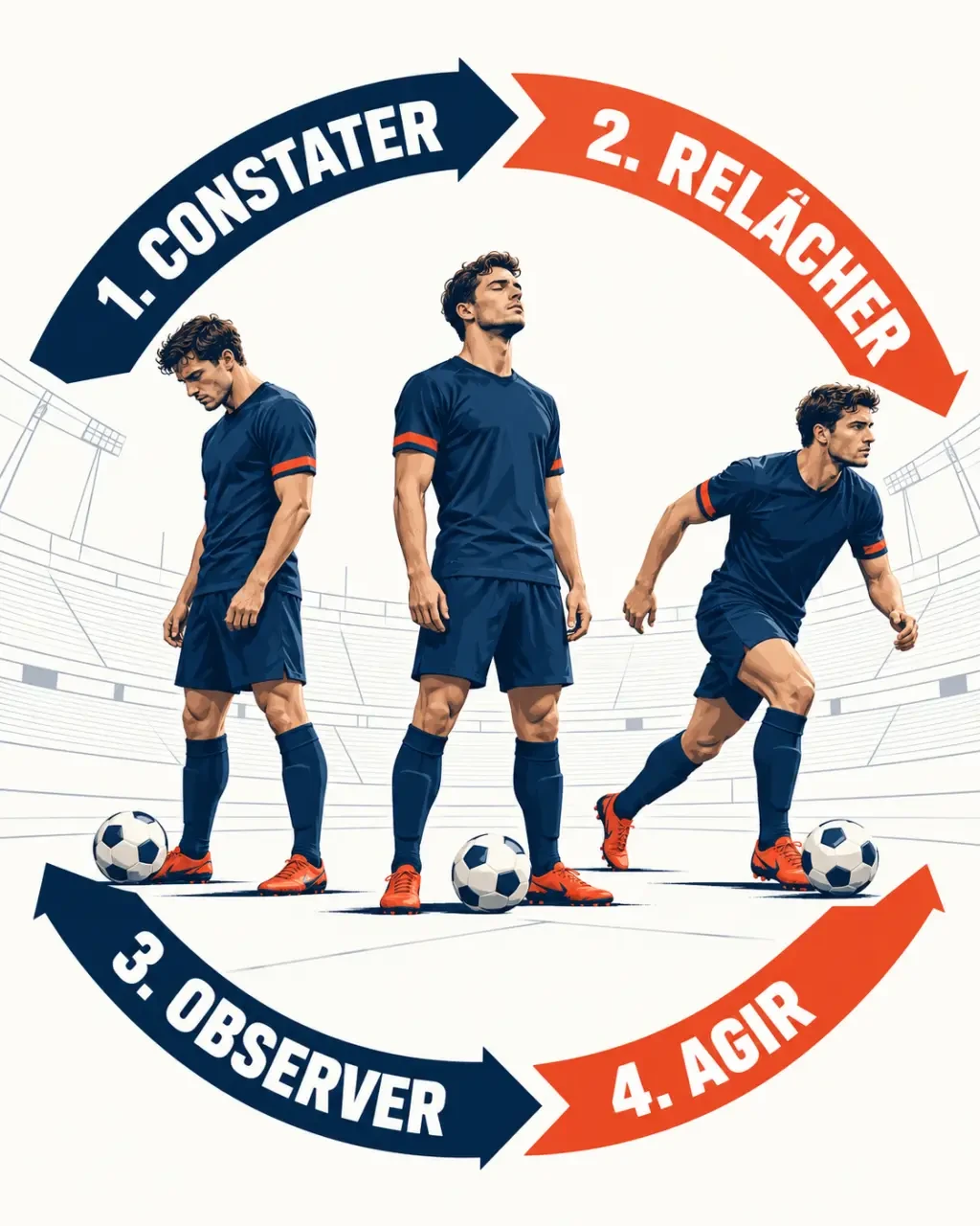 Illustration du recentrage dans la préparation mentale d'un joueur de football avant un match crucial