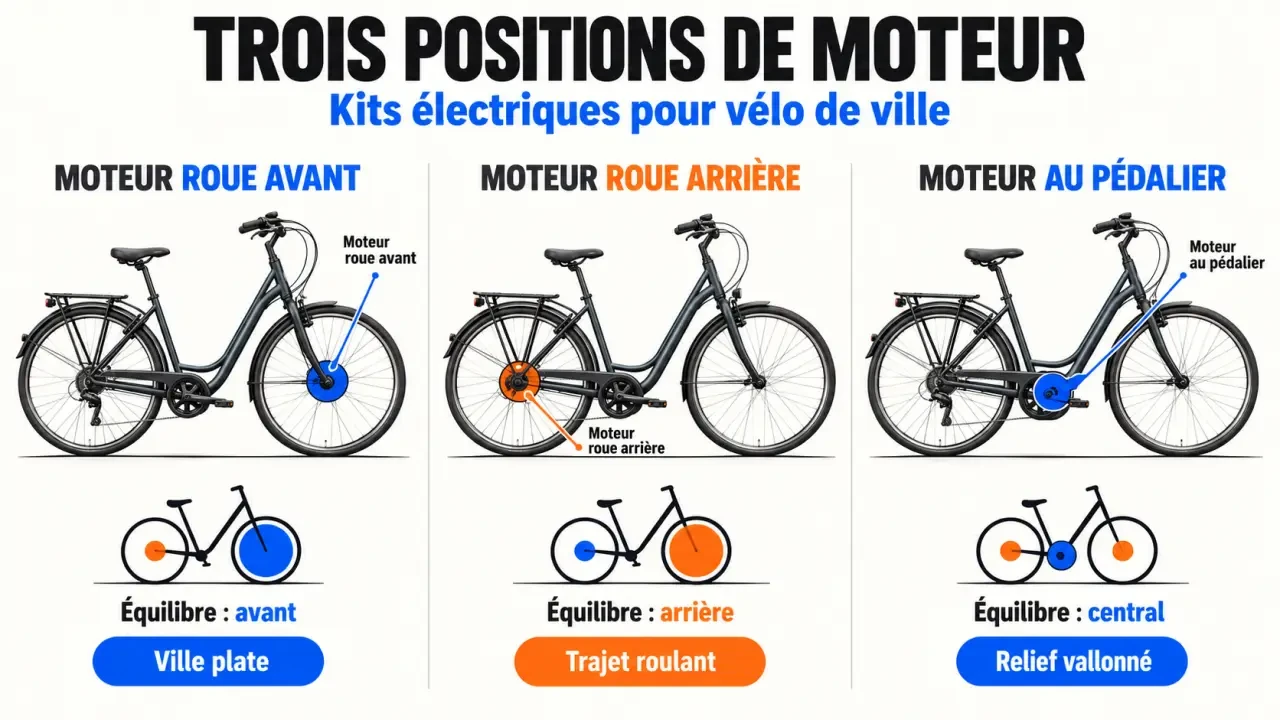 Comparaison des kits électriques pour vélos à moteur avant, arrière ou pédalier
