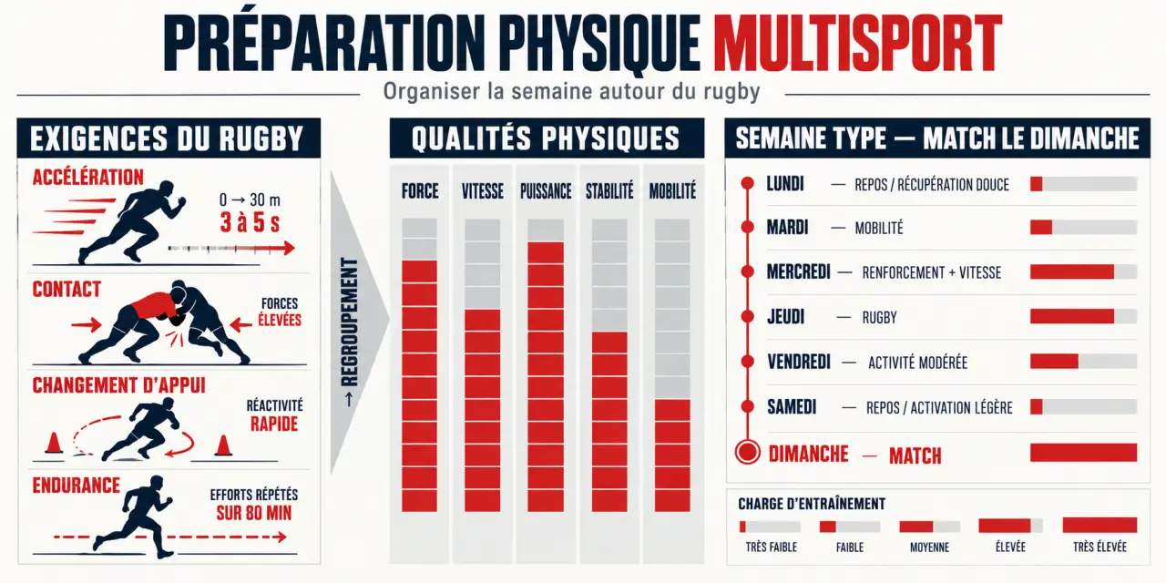 Comment intégrer le rugby dans sa préparation physique multisport avec une semaine type et les qualités physiques mobilisées