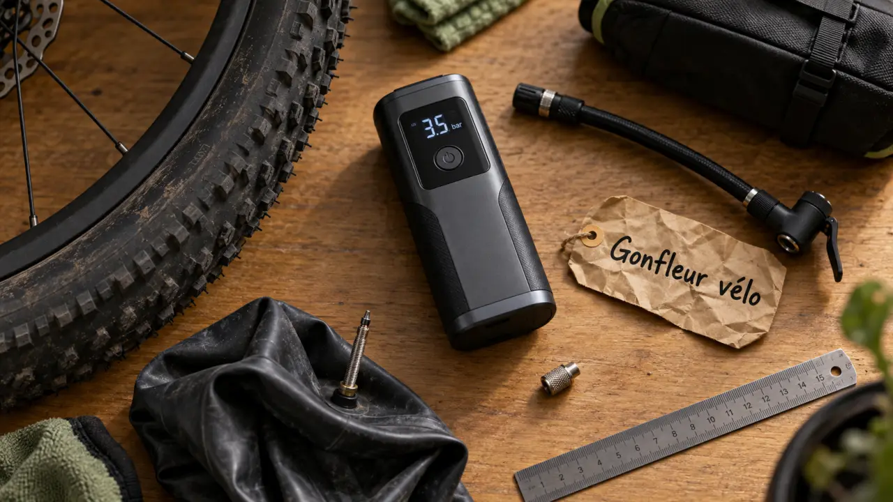 Gonfleur vélo électrique et pneu tubeless, 120 PSI affichés