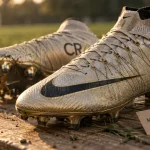 Mercuriales CR7 sur gazon naturel, détail des semelles