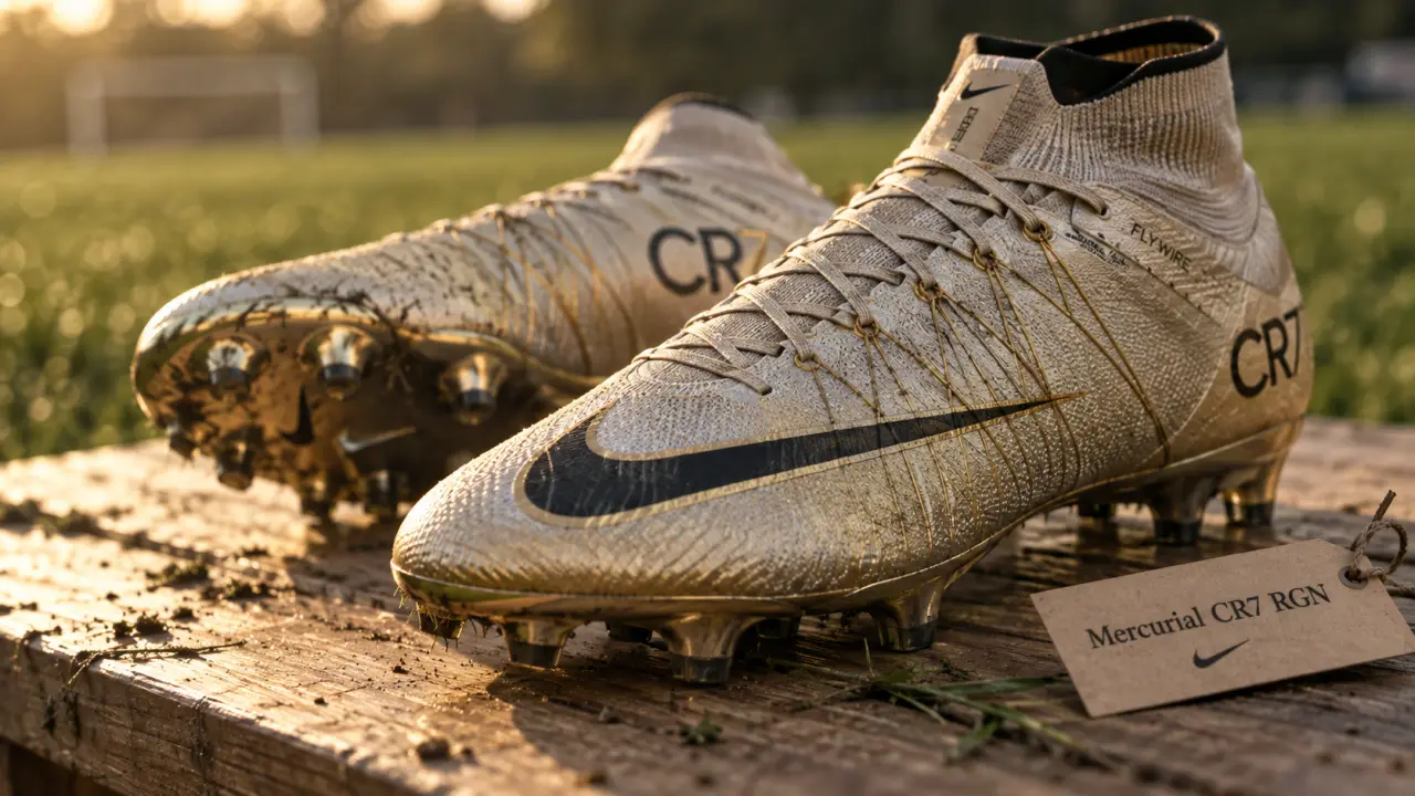 Mercuriales CR7 sur gazon naturel, détail des semelles